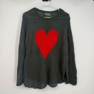 Wooden Ships Oversized Loose Knit Mohair Wool Blend Heart Sweater Size S/M